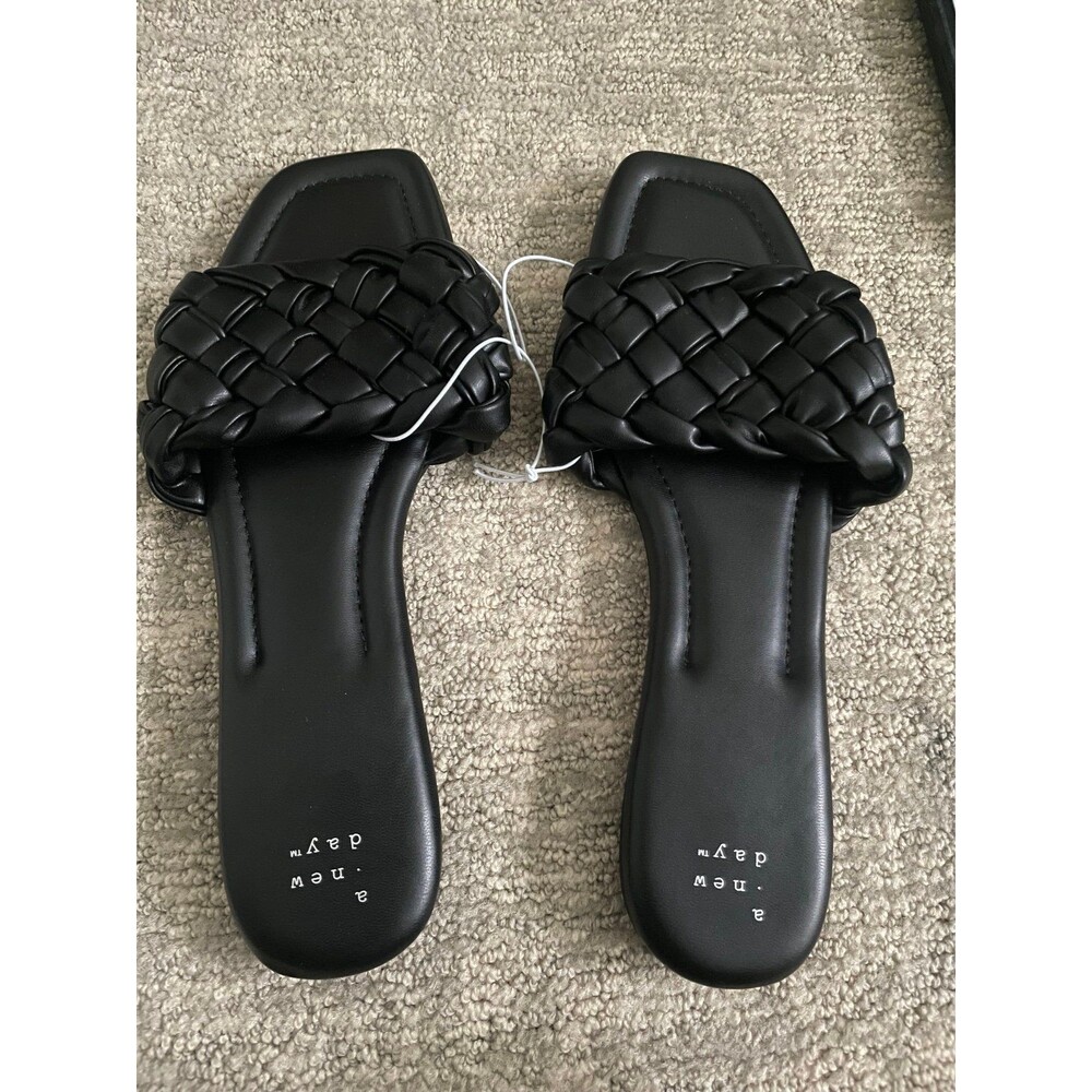 A New Day Women's Black Faux Leather Braided Woven Slide Sandals US 11 target